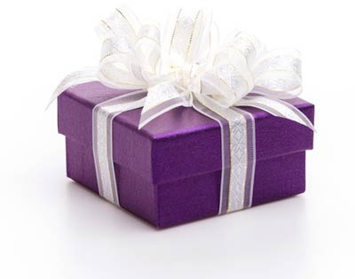 purple gift with white bow